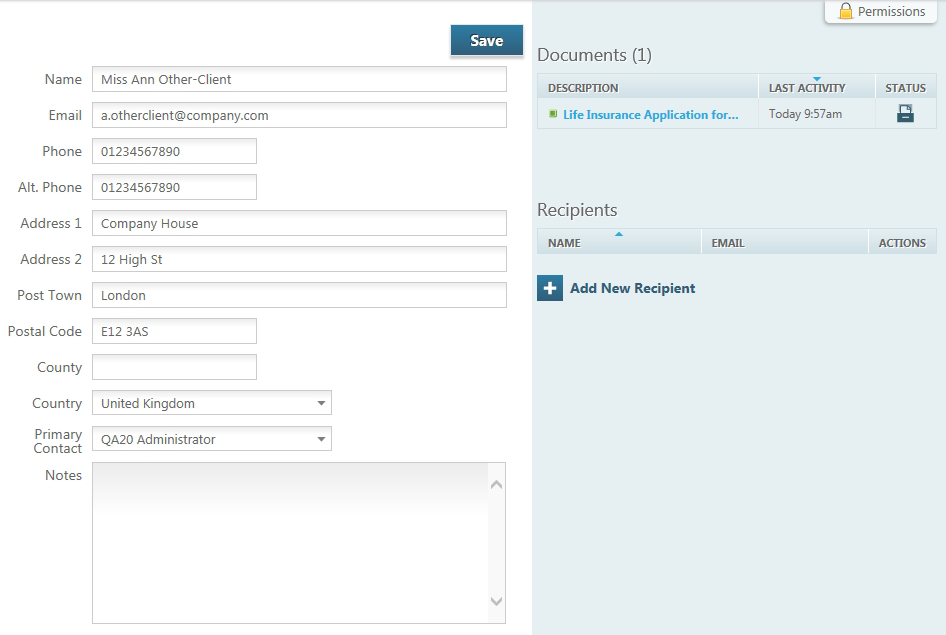 Client details page