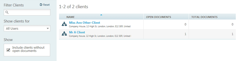 Client index view