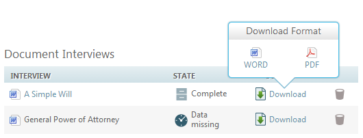 Download format options pop up