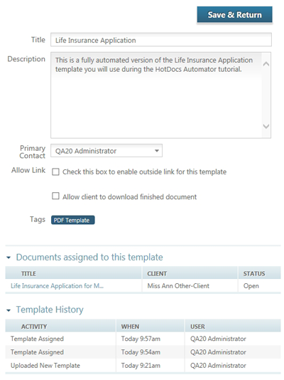 Template details overview