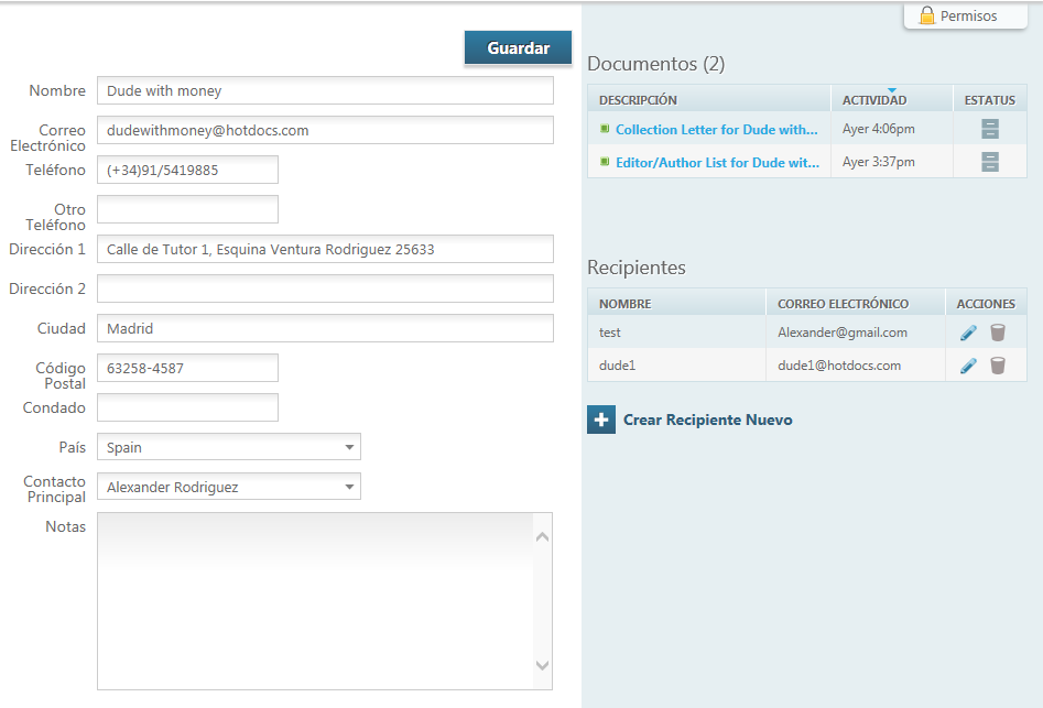Client details page