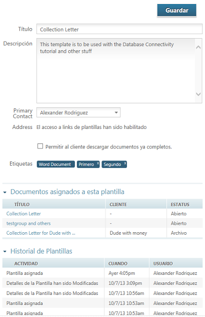 Template details overview